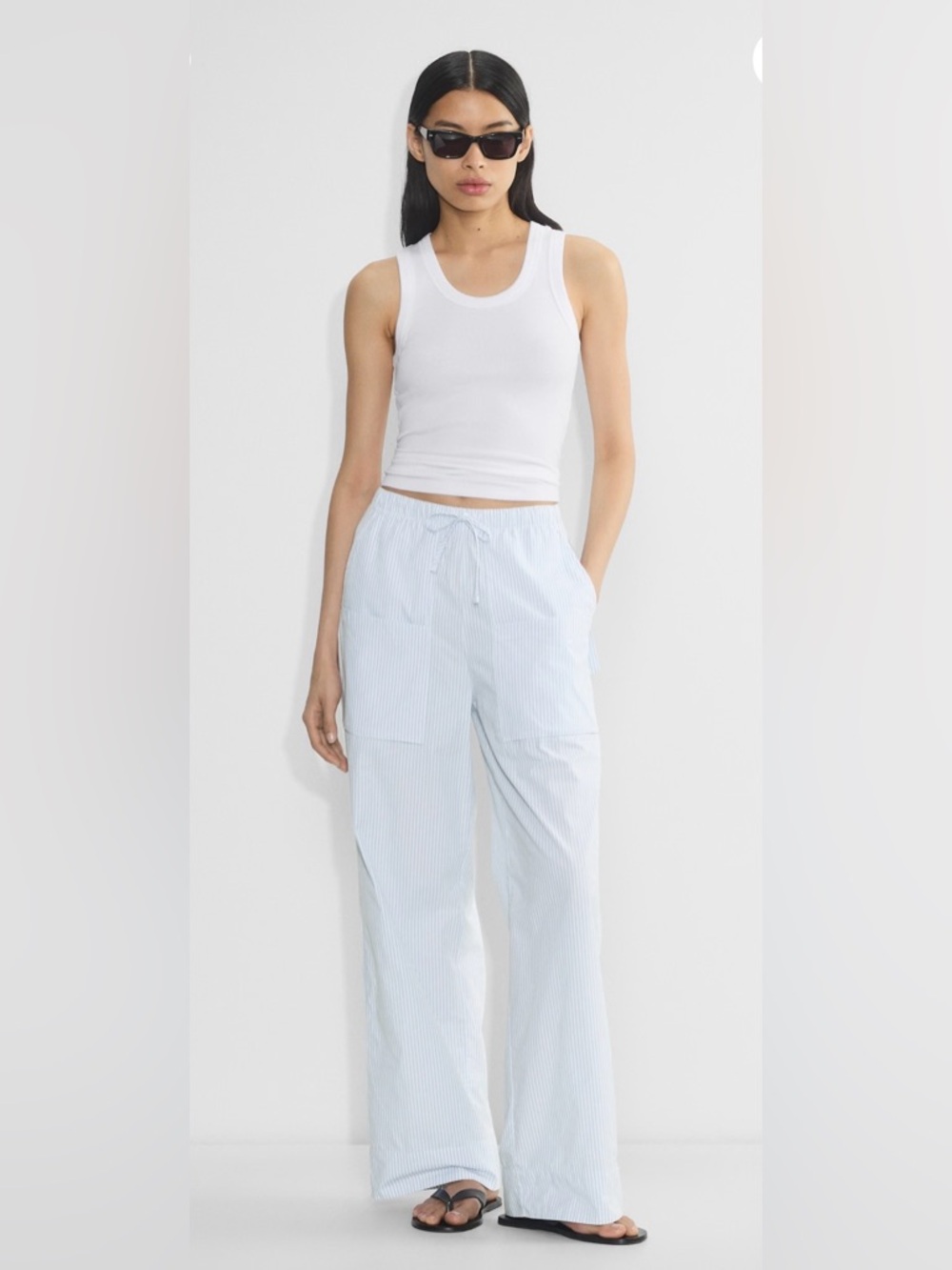 NWT ARITIZIA Light Blue Pinstripe Drawstring Wide-Leg Pants - Small - Picture 6 of 6